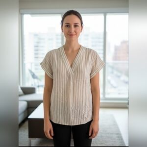 GAP Cream and Tan Striped Blouse